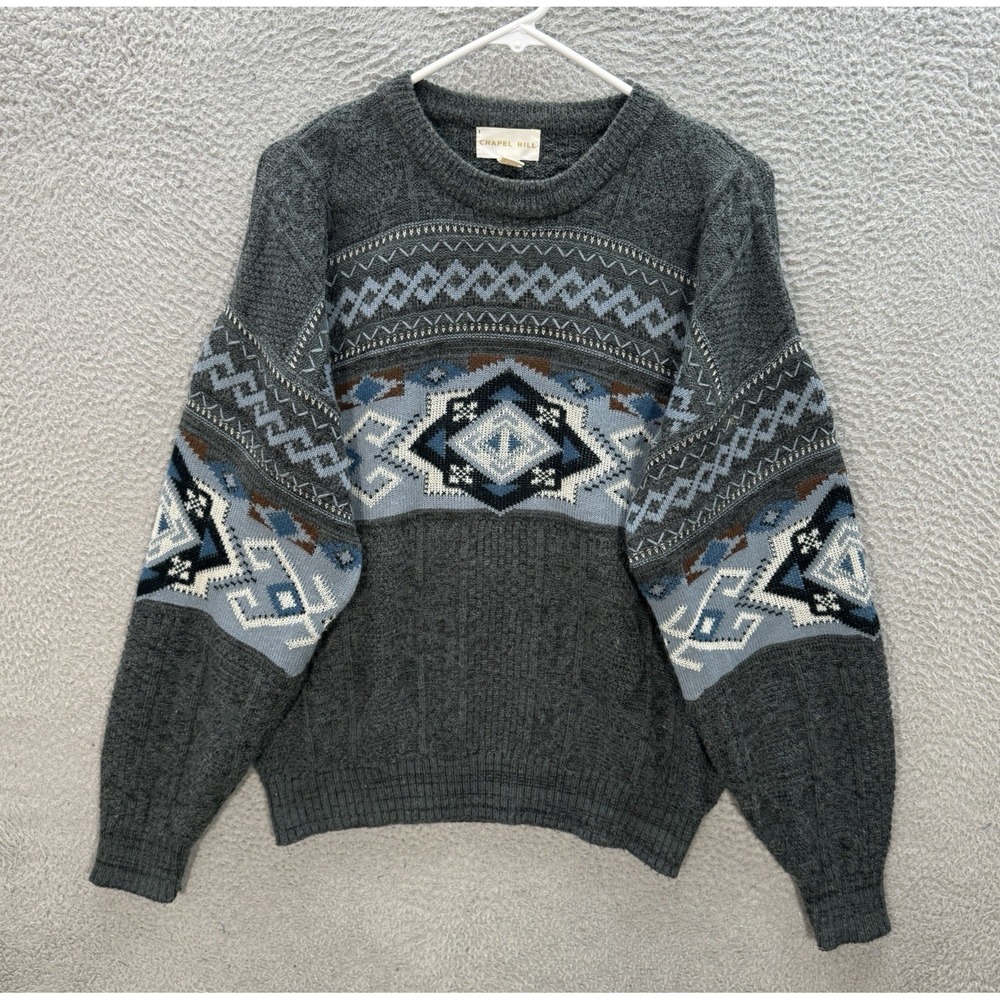 Vintage Chapel‎ Hill Sweater Adult Large Multicolor Fair Isle Knit Crewneck 90s